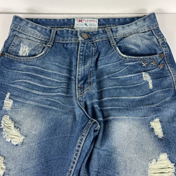 Jordan Craig Artisan Jean Men 33x32 Distressed USA Theme Blue Faded Cotton Denim - Picture 2 of 16